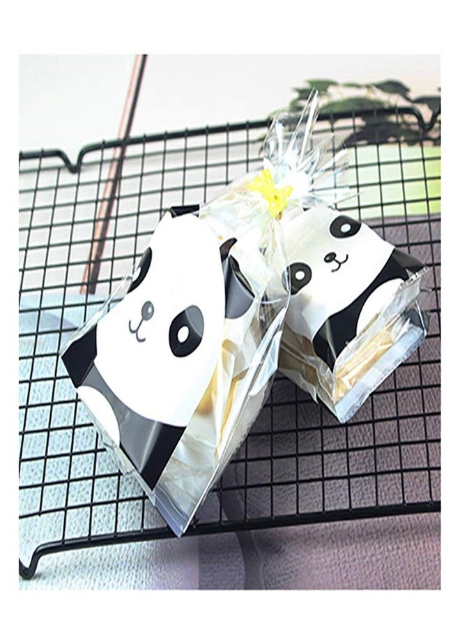 JHere 100PCS Panda Pattern Clear Cellophane Bags with 4" Twist Ties Sweet Cookie Candy Party Gift Wrapping Packaging Bags - Image 1